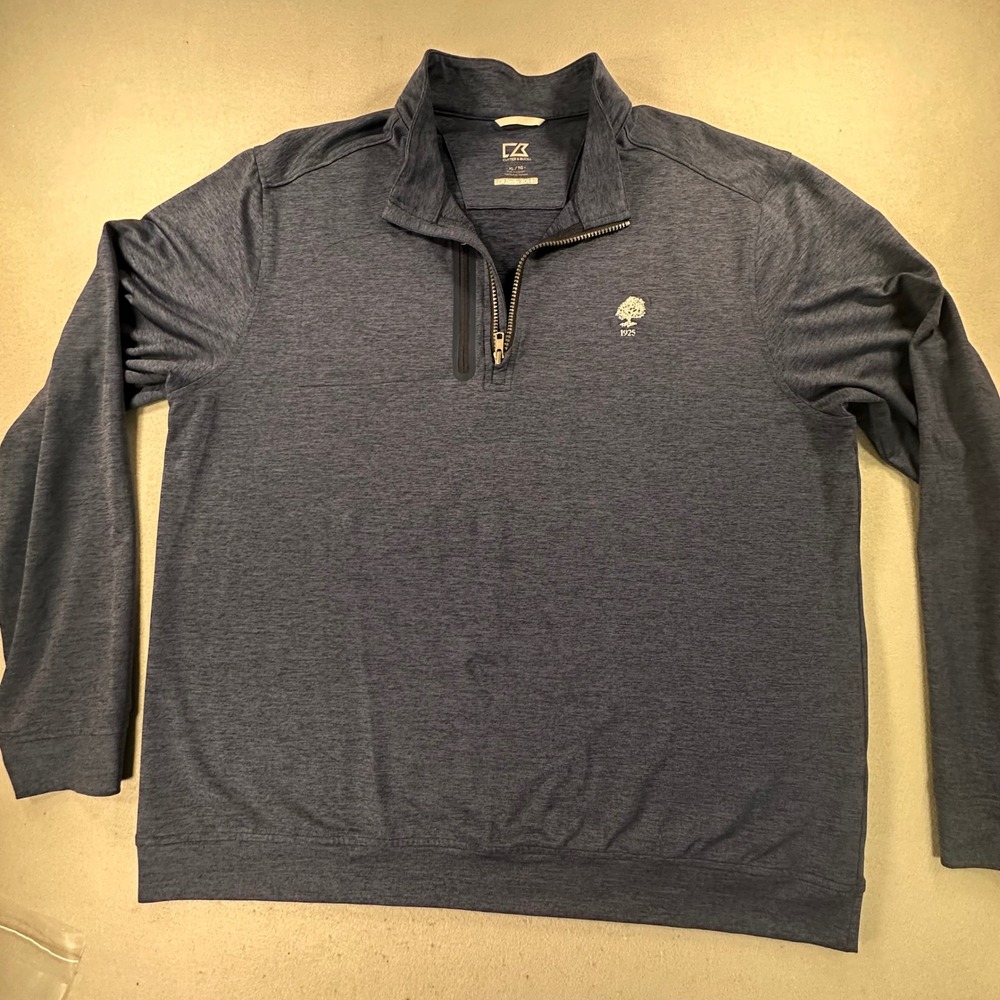 Cutter & Buck Mens XL DryTec 50+ 1/4 Zip Pullover Navy Blue Heather Golf Sweater